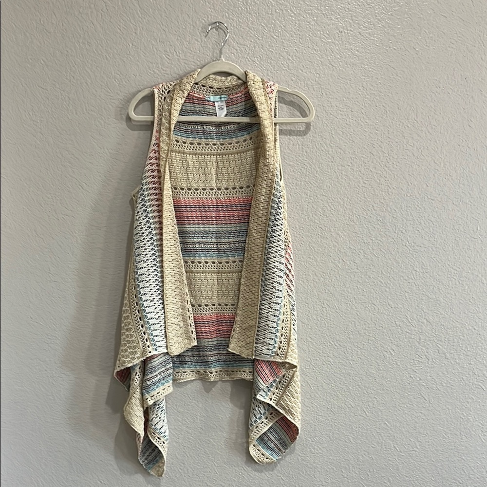 Maurices Cardigan Vest Womens L/Xl Med Sweater Multicolor Striped Tc0813